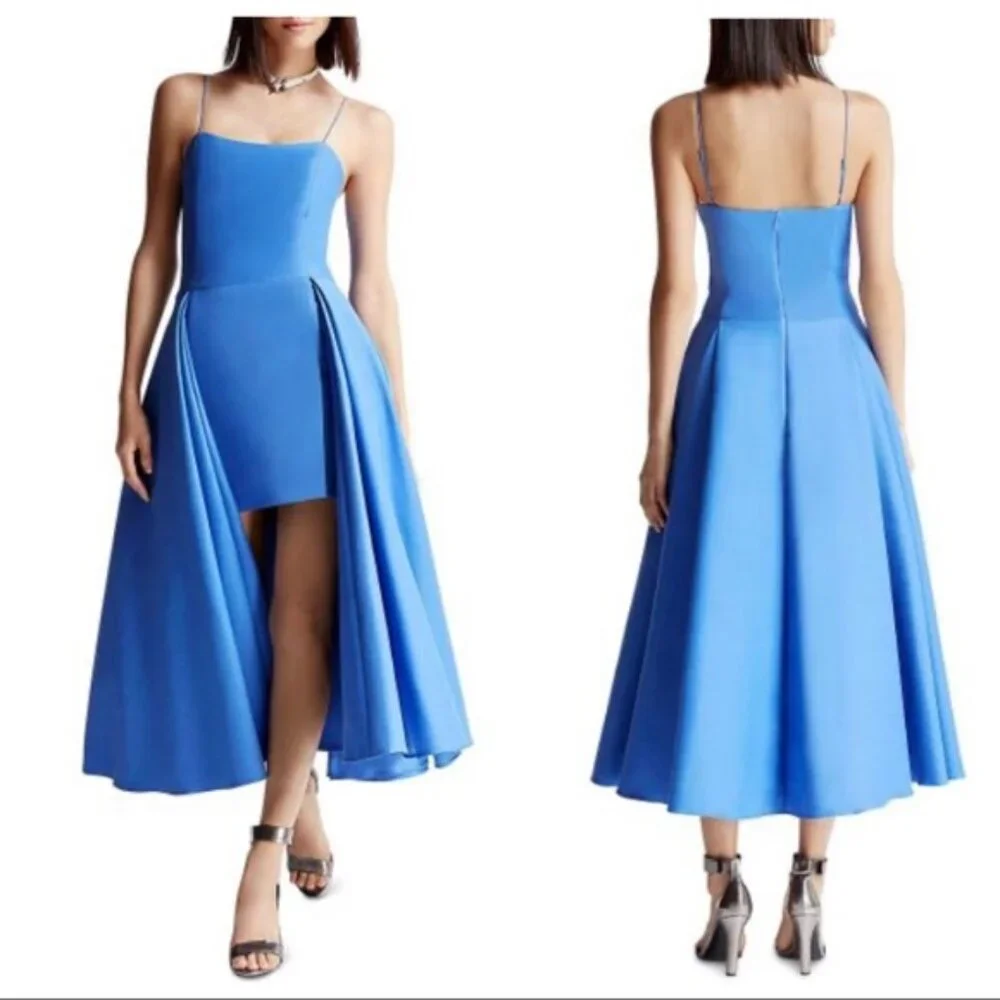 HALSTON HERITAGE FAILLE SLEEVELESS HIGH-LOW DRESS - Picture 1 of 5